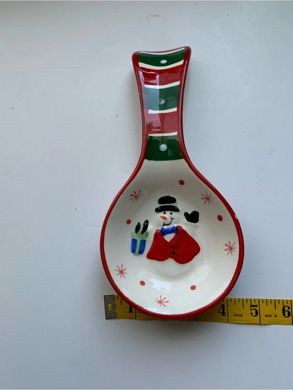 Vintage Christmas Snowman Ceramic Spoon Rest - Festive Holiday Decor